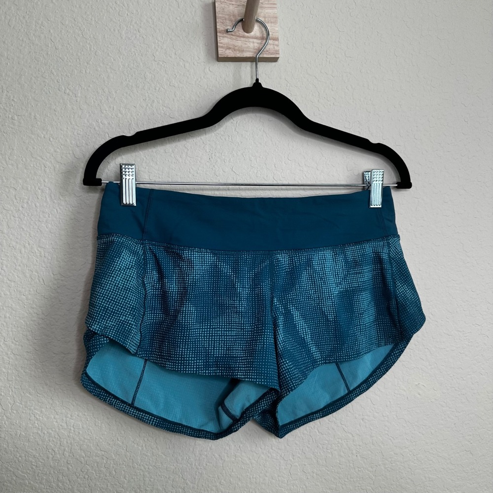 Lululemon Speed Up‎ Short 2.5 Teal Blue Dot Print Running Athletic Womens 4